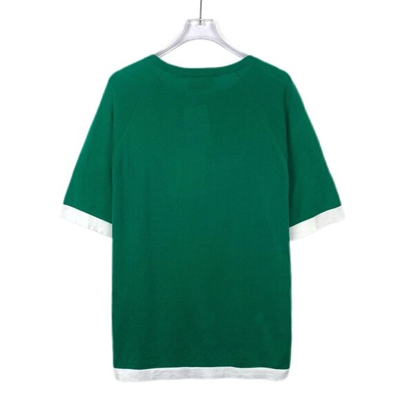 Hermès Green Cotton Knit Short-Sleeve Sweater With White Trim Round Neck Made In - Picture 2 of 8